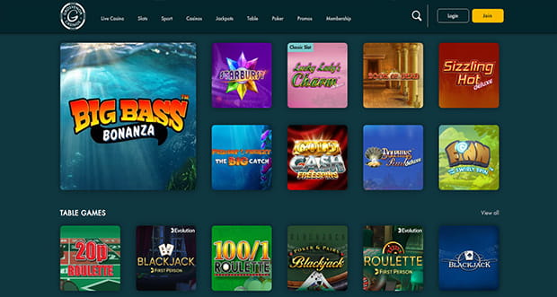 Screenshot of the casino lobby of Grosvenor online casino